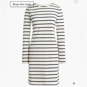 J Crew Dress Midi Cream Black Striped Long Sleeve Crew Neck NWOT